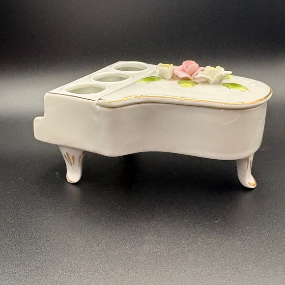 Vintage DeVilbiss Ceramic Floral Piano W/Gold Accents Candle Holder Trinket Box - Picture 12 of 16
